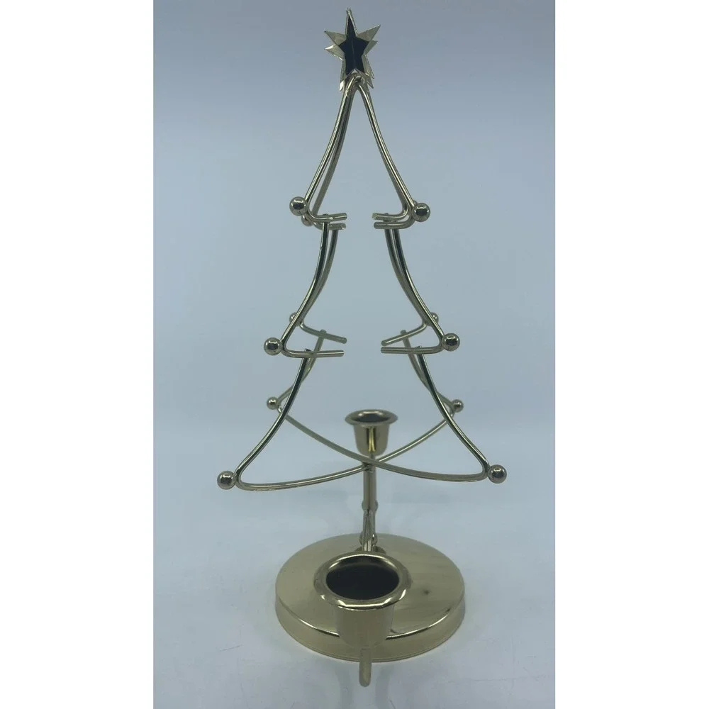 Christmas Tree‎ Holiday Candle Holder Brass Vintage 12